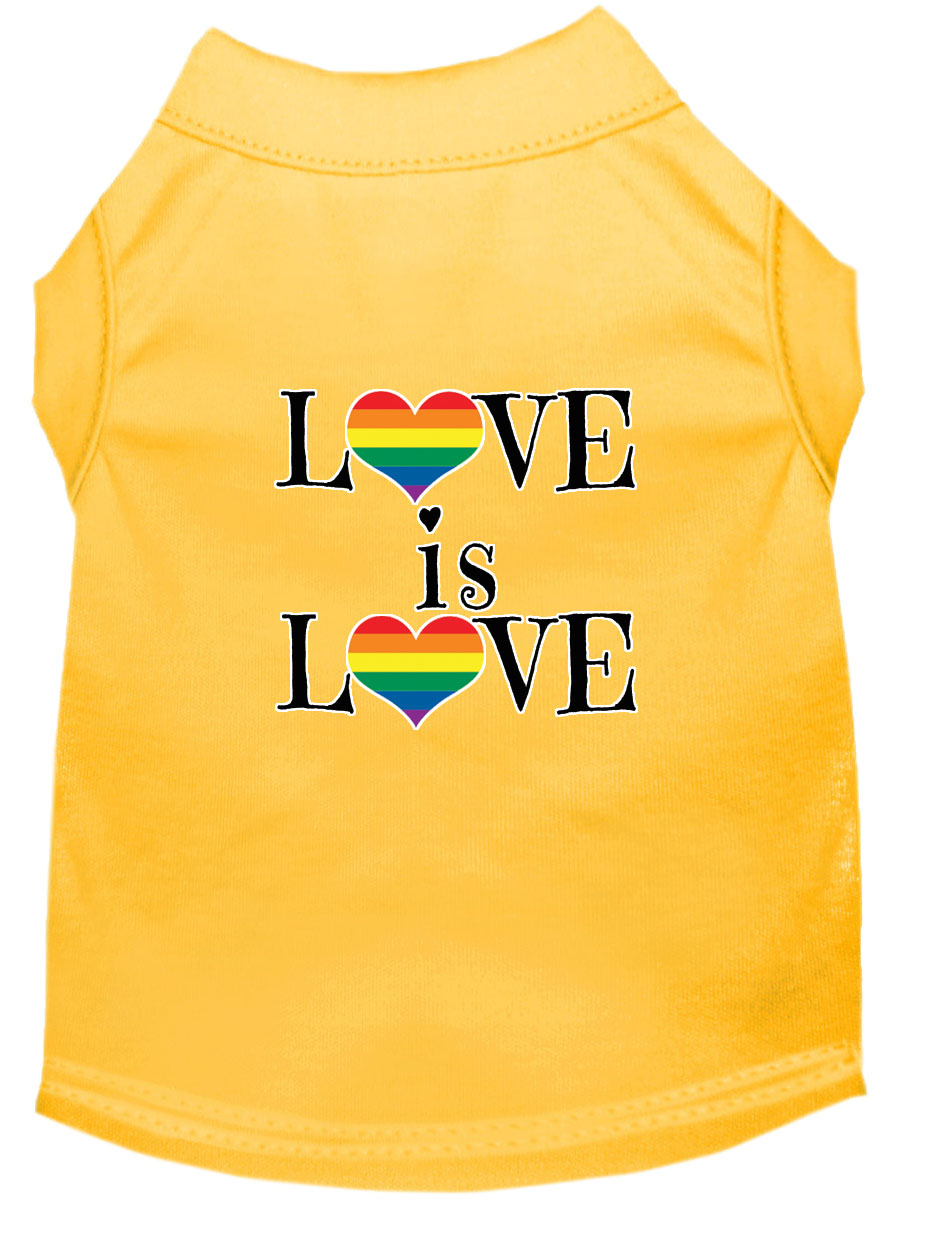 Love is Love Screen Print Dog Shirt Yellow Lg